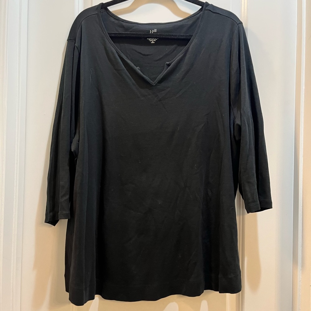 J. Jill Perfect Pima 3/4 Sleeve Shirttail Tee Black Plus Size 3X 100% Cotton